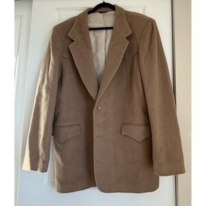 vintage pioneer wear mens‎ wool Blend Blazer Lined Beige  46L USA Pockets Preppy